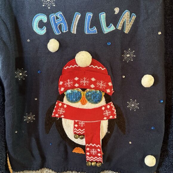 Holiday Time Woman's Penguin "Chill'n" Light-Up Ugly Christmas Sweater Size XL - Picture 3 of 6